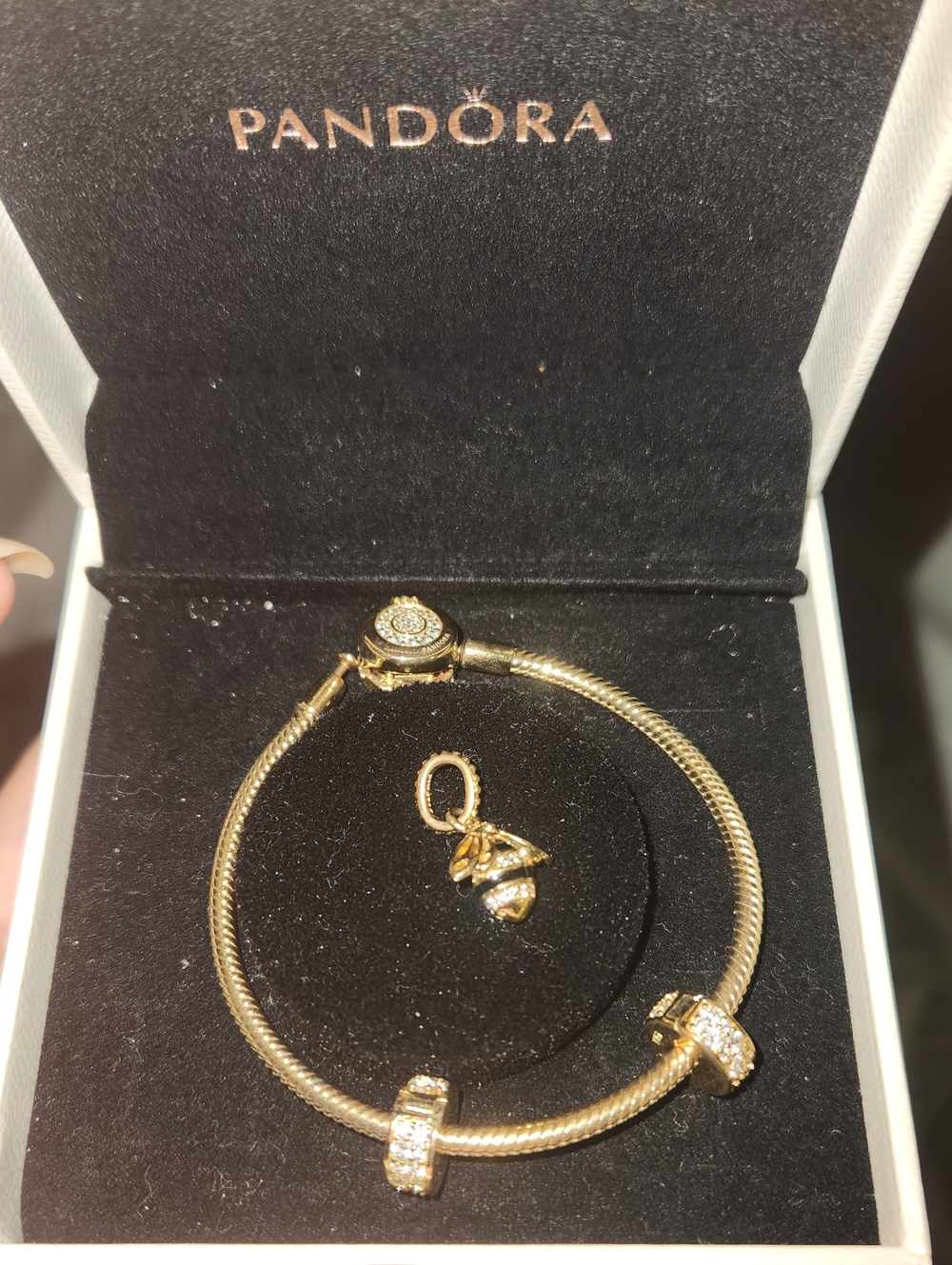 Pandora Gold Bee Charm Bracelet with Pavé Spacers